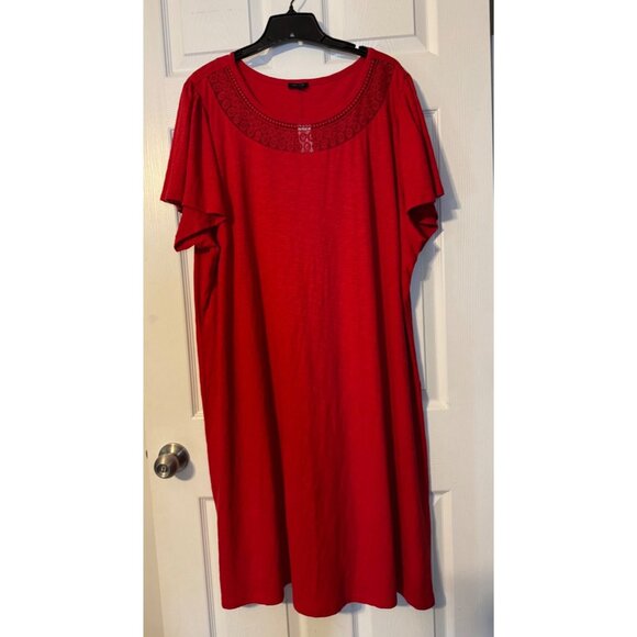 Talbots Dress 3X Red Short Flutter Sleeve Cotton Slub Washable Lightweight NEW - Picture 10 of 10